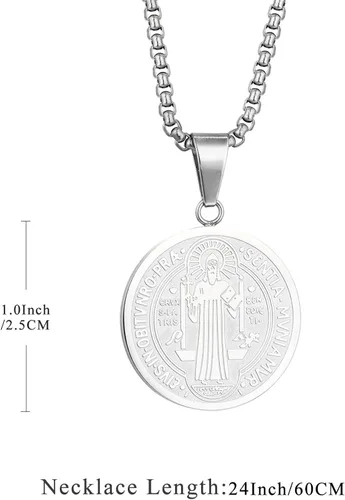 Vista 2 de Yonhon Collar de medalla de San Benito de acero inoxidable exorcismo católico regalo para hombres