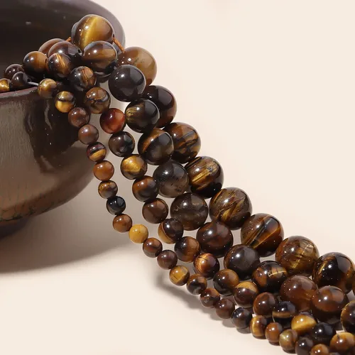 Vista 4 de Cuentas redondas sueltas de ojo de tigre natural de 0.236 pulgadas (0.236 in), poder curativo para hacer joyas, pulseras y collares