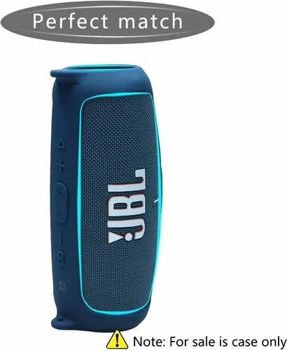 Vista 6 de LTGEM - Funda de silicona para altavoz JBL Charge 5, protector de viaje de gel suave, bolsa de goma impermeable con correa para el hombro (azul)