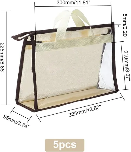 Vista 4 de PH PandaHall Paquete de 5 bolsas antipolvo para bolsas, organizador transparente de almacenamiento de bolsos, bolsa colgante con asa de cremallera