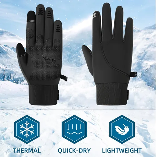 Vista 3 de Guantes de deportes de invierno, ciclismo térmico para hombres y mujeres, esquí, senderismo, conducción, negro, pantalla táctil, impermeables