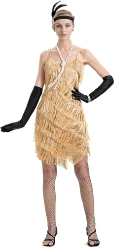 Vista 2 de Vestidos de tirantes con flecos y borlas para mujer, ropa de baile a la moda, con accesorios de los años 20