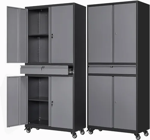 Vista 15 de Letaya Gabinetes de almacenamiento de garaje de metal con ruedas,Gabinete Negro