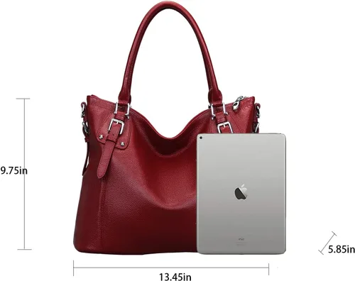 Vista 4 de Heshe - Bolso de mano para mujer, de piel con asa superior, bolso cruzado.