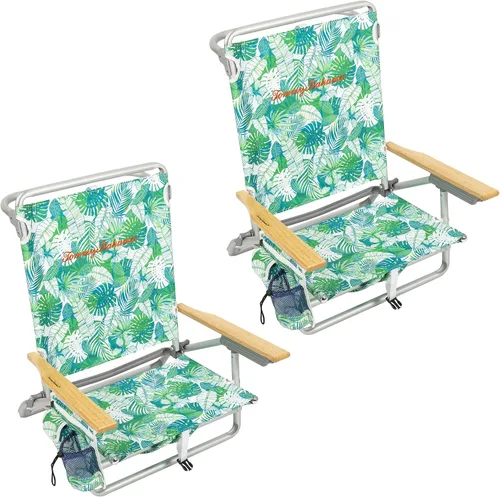 Vista 8 de Tommy Bahama - Silla de playa plegable con 5 posiciones, diseño clásico y plano con mochila, enfriador y portavasos, silla de playa portátil