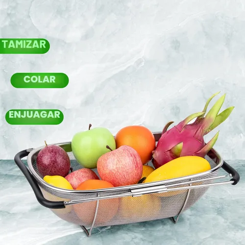 Vista 7 de Tiawudi Colador grande sobre el fregadero de 6 cuartos de galón, resistente 40% más grueso, acero inoxidable 18/8, cesta coladora de malla fina