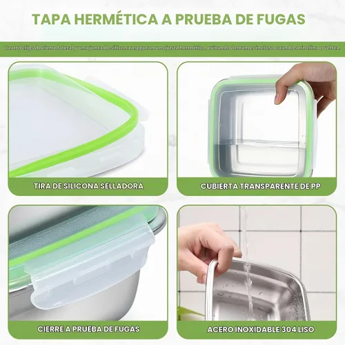 Vista 5 de Paquete de 2 recipientes para sándwich, caja de sándwich de acero inoxidable de 40 onzas con tapas herméticas, cajas de almuerzo reutilizables