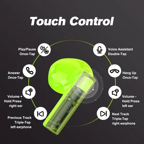 Vista 4 de Auriculares inalámbricos Bluetooth intraurales para iPhone Android transparente Blue Tooth 5.3 Ear Buds Deep Bass TWS Auriculares inalámbricos