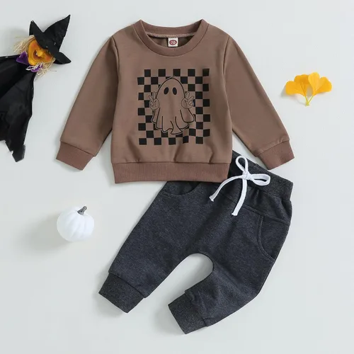 Vista 2 de Karwuiio Conjunto de disfraz de Halloween para bebé, sudadera de manga larga y pantalones para otoño