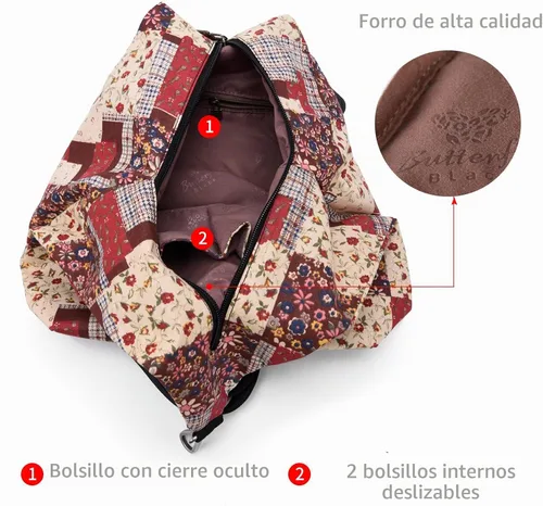 Vista 4 de Mochila pequeña bohemia de mariposa negra para mujer, mochila de viaje ligera Rojo albaricoque M