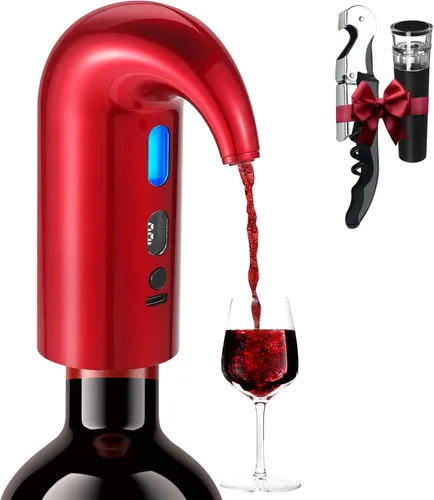 Vista 10 de BLUBYEES Aireador eléctrico de vino, máquina dispensadora de vino portátil de un solo botón y decantador de vino, filtro automático
