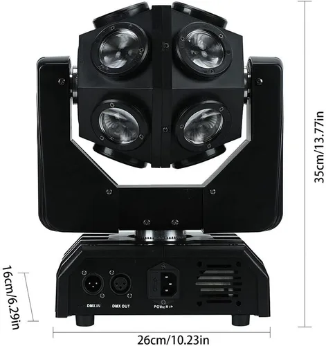 Vista 6 de Luz LED de cabeza móvil de 150 W, 4 en 1, RGBW, 12 luces LED de escenario giratorias, DMX512, activadas por sonido, luces de haz de DJ, luz