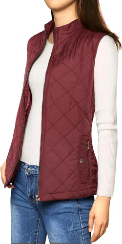 Vista 3 de Allegra K - Chaleco acolchado y ligero, de cuello alto, con cremallera, para mujer