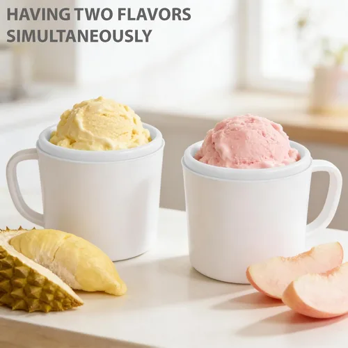 Vista 2 de Pukomc Máquina para hacer helados para uso doméstico, con dos cuencos de helado, operación simple y fácil de limpiar, color blanco