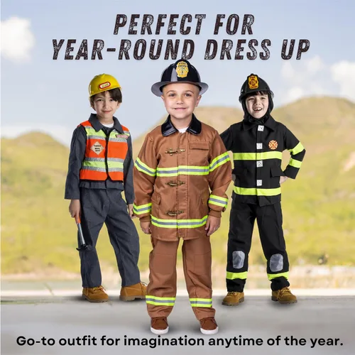 Vista 8 de Dress Up America Disfraz de bombero para niños, disfraz de bombero de juego de rol