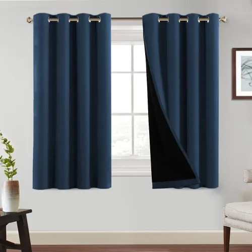 Vista 34 de Cortinas 100% opacas de 54 pulgadas de largo, completamente opacas, tratamiento de ventanas, cortinas forradas con aislamiento térmico con forro Azul