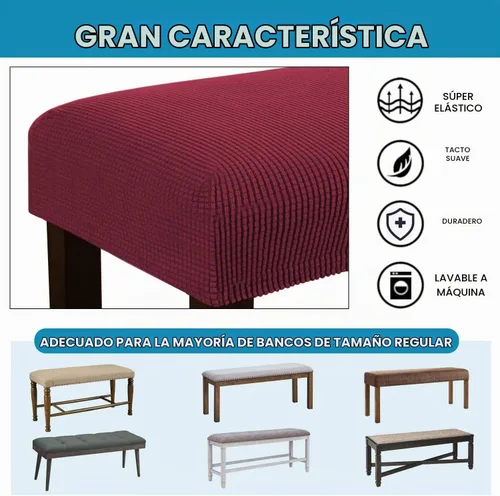 Vista 4 de Fundas de banco rectangulares, funda extraíble para silla de comedor, ajuste suave, universal, elásticas, antipolvo, lavable, protector de asiento