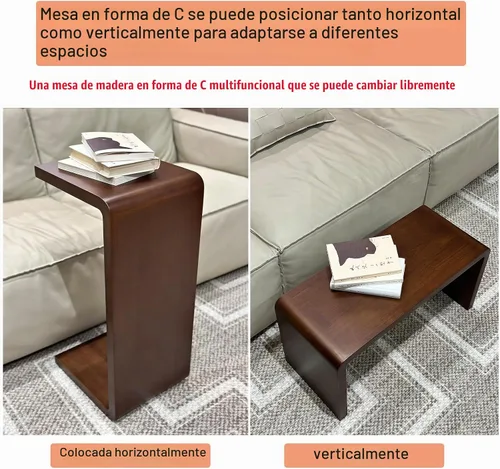 Vista 3 de Mesa auxiliar en forma de C de 24.4 pulgadas, mesa auxiliar de sofá de H 24.4″ - Marrón