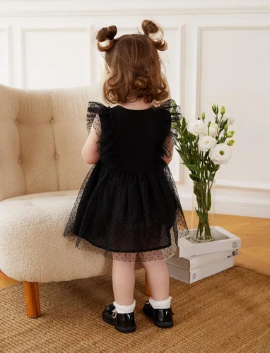 Vista 3 de PATPAT Vestido de tutú sin mangas de algodón para niña, vestido de encaje con volantes de malla