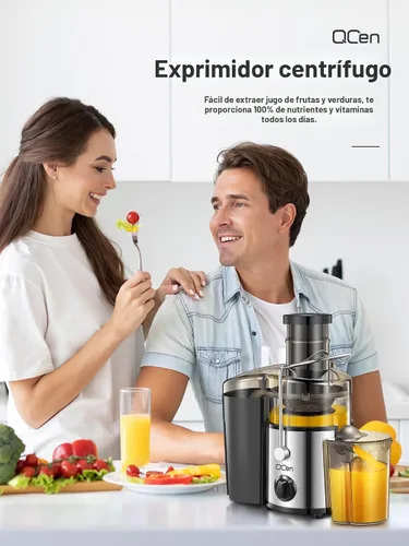 Vista 6 de QCen Máquina exprimidora, extractor centrífugo de 500 W con canal de alimentación de boca ancha de 3 pulgadas para frutas y verduras, fácil