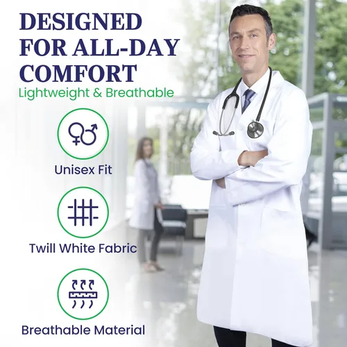 Vista 5 de DR Uniforms - Abrigo de laboratorio de algodón, unisex, color blanco, para estudiantes y médicos