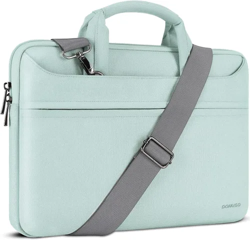Vista 9 de DOMISO Bolsa mensajero de hombro tote para laptop de 14 pulgadas para mujeres y hombres, bolsa de computadora para viajes de negocios y trabajo