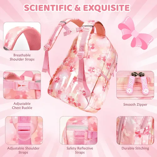 Vista 4 de Mochila infantil para niñas, mochila escolar de dibujos animados para estudiantes de escuela secundaria primaria, bolsa de libros para niños Kawaii