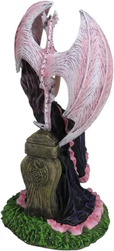 Vista 5 de Ebros Gift Fantasy Myths and Legends - Elegante dragón Wyvern rosa con hada rosa en vestido negro, damisela sentada en banco de madera, figura