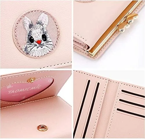 Vista 6 de JIUFENG Billetera corta para mujer multiusos bordada tarjetero monedero monedero