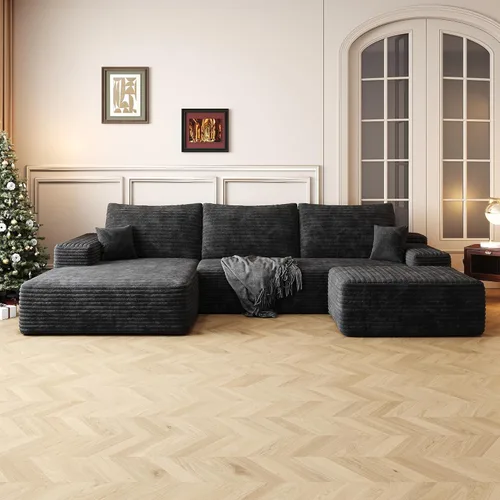 Vista 16 de AUGOP Sofá modular moderno de 96 pulgadas para sala de estar, sofá modular con sofás en forma de L, sofá tapizado sin hueso, sofá seccional con Negro