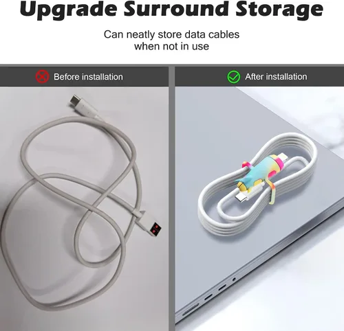 Vista 4 de CameCosy Funda protectora de cable 2 en 1 compatible con iPhone, Android, cable USB tipo C, 2 unidades de silicona estirable para ahorro de cables