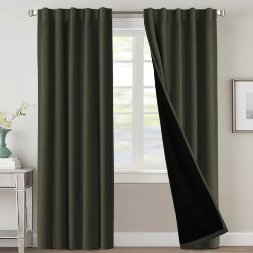 Vista 75 de H.VERSAILTEX Cortinas 100% opacas para dormitorio con forro negro, cortinas de oscurecimiento de habitación completa, con aislamiento térmico