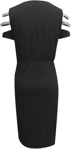 Vista 5 de Luciava Vestido de noche con cuello en V y hombros descubiertos y manga corta para mujer vestido de verano elegante con abertura