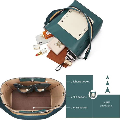 Vista 4 de BROMEN - Bolsa de mano de cuero para mujer, bolsa de hombro, bolsa bandolera