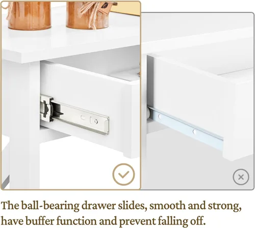 Vista 6 de Yaheetech Mesa consola con cajón, mesa de entrada de 3 niveles con estantes de almacenamiento, mesa de sofá estrecha de madera para Blanco