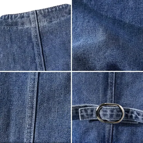 Vista 8 de LONGBIDA Chaleco de mezclilla para hombre, casual, ajustado, sin mangas, para exteriores