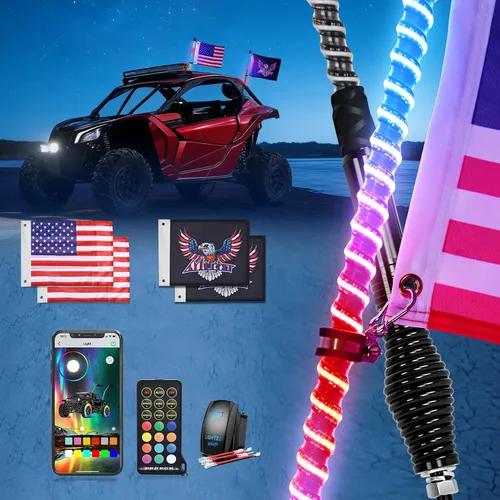 Vista 10 de Nilight Luz LED para látigo, 1 antena COB RGB de 2 pies con base de resorte, aplicación Bluetooth y control remoto, patrones de persecución