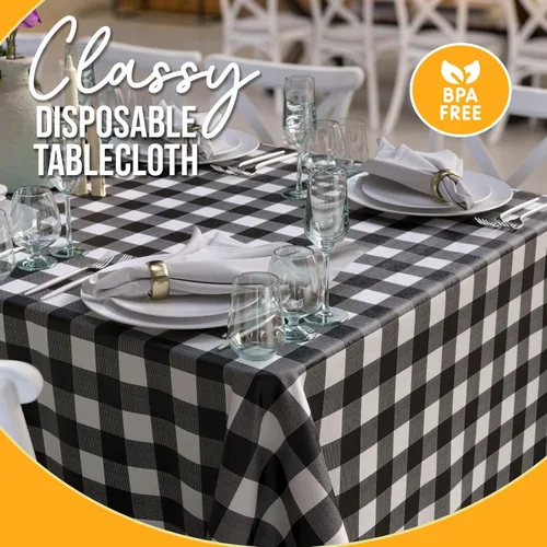 Vista 3 de Exquisite Cubierta de Mesa para Picnic - Paquete de 6 Manteles Premium Rectangulares de Plástico - Cubierta de Mesa para BBQ a Cuadros Negro