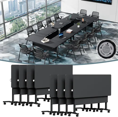 Vista 13 de Mesa de conferencias plegable, mesas de sala de conferencias con ruedas, mesa rectangular grande y plegable para reuniones de 6 a 12 personas, mesa