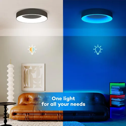 Vista 6 de Annaror Lámpara de Techo LED RGB de Montaje al Ras con Control Remoto, Luminaria de Techo Negra de 11 Pulgadas 24W, Color de Luz Cambiable