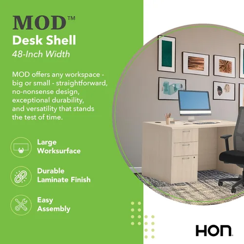 Vista 3 de HON MOD - Escritorio ejecutivo grande de 48 pulgadas para computadora, laminado de madera gruesa, mesa moderna con gestión de cables, 48 pulgadas