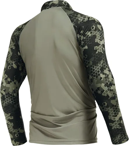 Vista 2 de Rodeel Camisa de manga larga con protección solar UPF 50+ para hombre, con cremallera de 14, para correr, senderismo