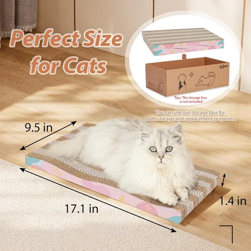Vista 2 de Almohadilla de rascar para gatos, 2 piezas de cartón rascador grande para gatos con texturas de arañazos reversibles de primera calidad, diseño a