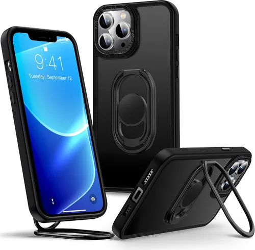 Vista 13 de Shields Up Funda para iPhone 13 Pro Max con soporte, funda transparente con soporte de doble anillo [ajustable y plegable] a prueba de golpes