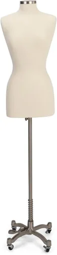 Vista 2 de Displays2go Forma de vestido femenino con base con ruedas, altura ajustable - base plateada (SMFDFSB)