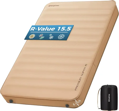 Vista 15 de KingCamp PREMIUM SINGLE - Colchoneta de dormir autoinflable, colchón de aire y espuma de valor R 7.5, almohadilla de dormir aislada de 3 pulgadas