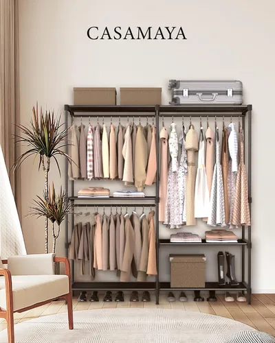 Vista 2 de CASAMAYA Perchero de Ropa, Armario Portátil, Armario de Capacidad Grande de 54.3 Pulgadas, Organizador de Almacenamiento de Ropa con Estantes y 3