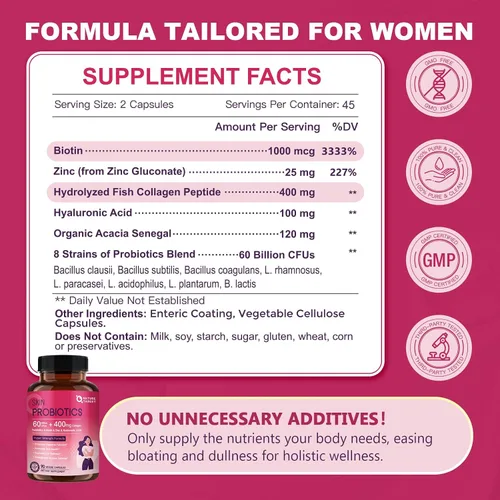 Vista 16 de NATURE TARGET Probióticos para la piel para mujeres 90 cápsulas