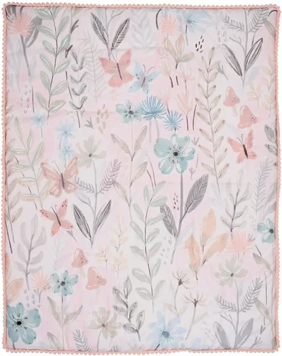 Vista 4 de Lambs & Ivy Baby Blooms - Juego de ropa de cama para cuna (3 piezas, diseño floral/mariposa), color rosa
