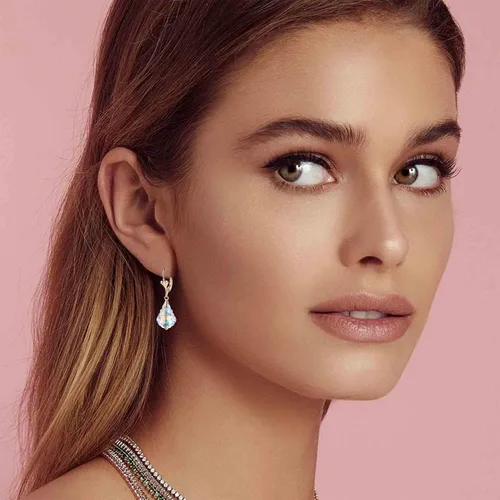 Vista 2 de Aretes de cristal austriaco barroco con cierre de palanca para mujer, joyería hipoalergénica chapada en oro de 14 quilates